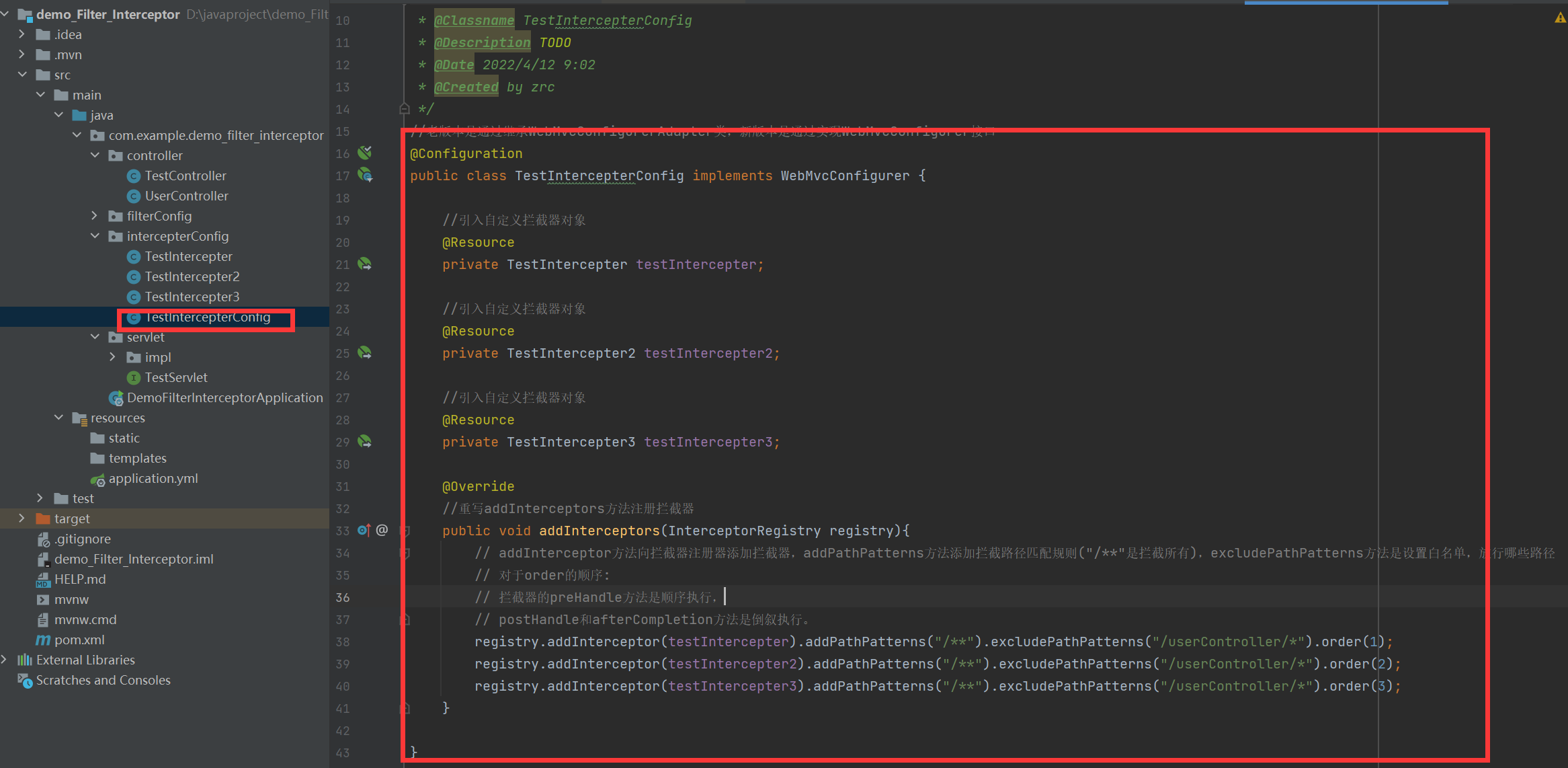 [Twenty-two] Springboot integrates interceptors in practice and compares filters