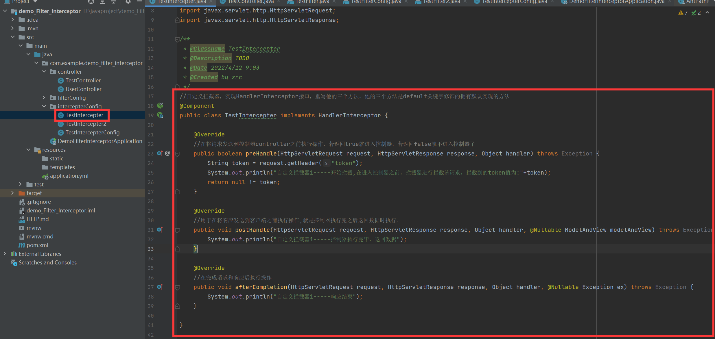 [Twenty-two] Springboot integrates interceptors in practice and compares filters